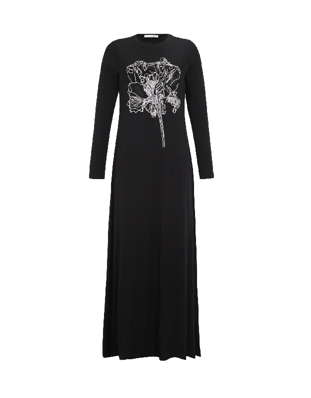 Waffle - weave men's robes for a textured feelPull On Nightgown with Floral Motif Black Waffle - weave men's robes for a textured feelPull On Nightgown with Floral Motif Black