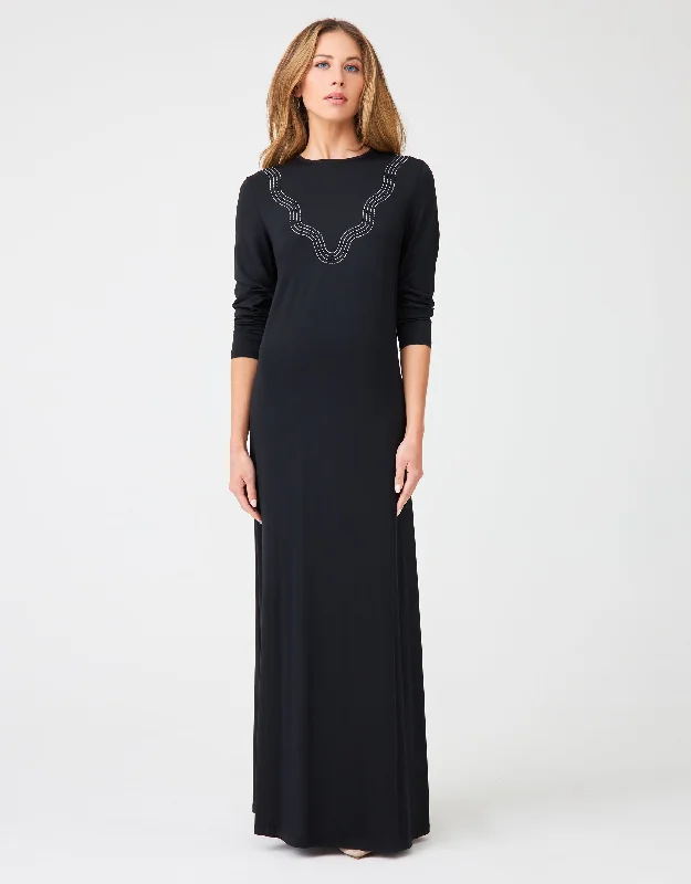 Beach - themed men's robes for a vacation vibePull On Nightgown with Stitched Waves Black