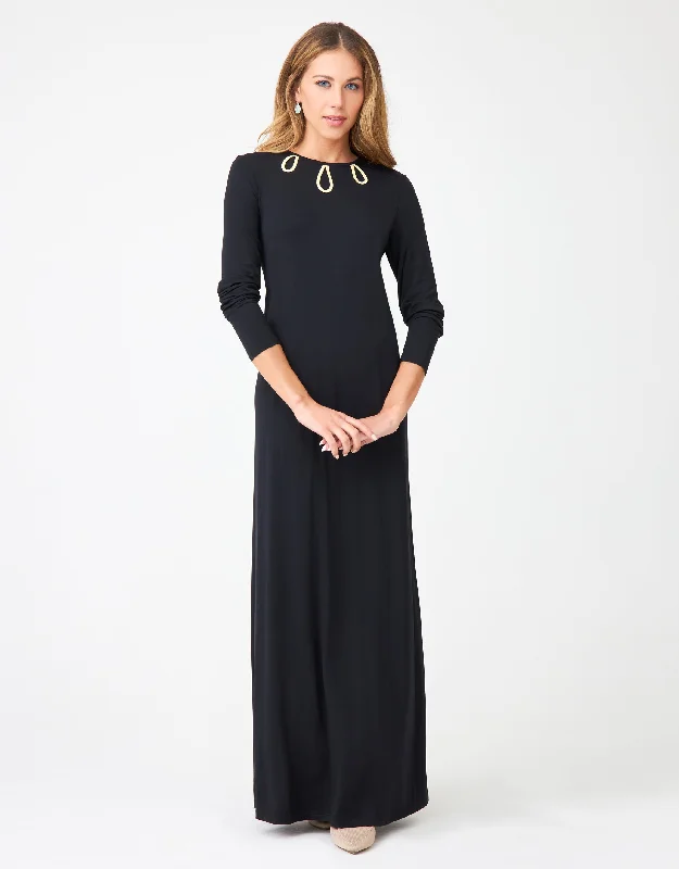 Loungewear - style men's robes for casual daysPull On Nightgown with Tipped Keyhole Trim Black Gold Loungewear - style men's robes for casual daysPull On Nightgown with Tipped Keyhole Trim Black Gold