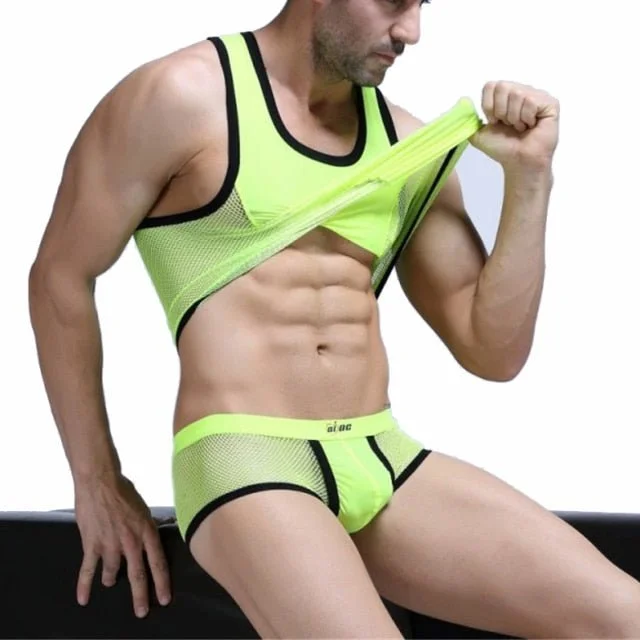 Low - rise men's boxer briefs for a modern silhouetteRacing Stripe Mesh Tanktop + Boxer Briefs Low - rise men's boxer briefs for a modern silhouetteRacing Stripe Mesh Tanktop + Boxer Briefs