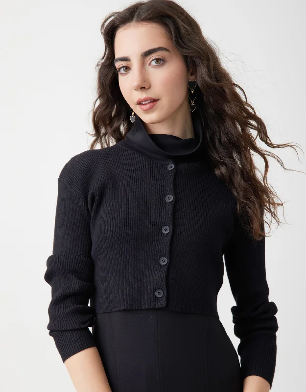 Cotton men's robes with a classic shawl collarRibbed Cropped Button Cardigan Black - MUST BE PURCHASED WITH MAXI Cotton men's robes with a classic shawl collarRibbed Cropped Button Cardigan Black - MUST BE PURCHASED WITH MAXI