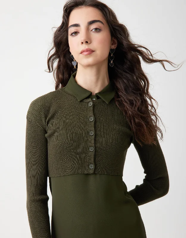 Men's robes with a satin trim for added sophisticationRibbed Cropped Button Cardigan Olive - MUST BE PURCHASED WITH MAXI Men's robes with a satin trim for added sophisticationRibbed Cropped Button Cardigan Olive - MUST BE PURCHASED WITH MAXI