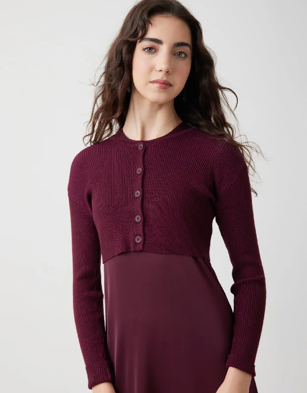 Men's robes with a hidden button closureRibbed Cropped Button Cardigan Wine - MUST BE PURCHASED WITH MAXI Men's robes with a hidden button closureRibbed Cropped Button Cardigan Wine - MUST BE PURCHASED WITH MAXI