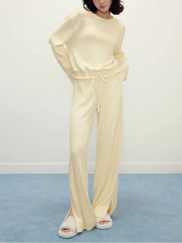 Men's robes with a satin trim for added sophisticationRibbed Drawstring Waist Top
