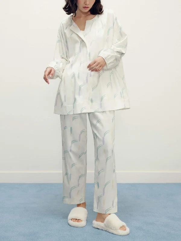 Men's robes with a hidden button closureRuched Collarless Pajama Top