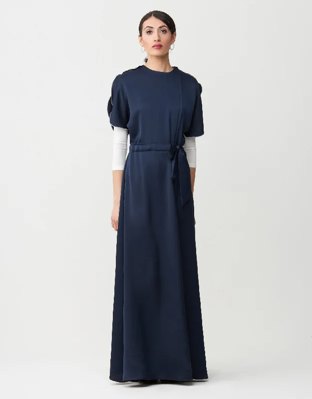 Fleece men's robes for cozy winter nights at homeSatin Petal Sleeve Maxi Dress Shabbos Robe with Side Zip and Enclosed Self Tie Navy Fleece men's robes for cozy winter nights at homeSatin Petal Sleeve Maxi Dress Shabbos Robe with Side Zip and Enclosed Self Tie Navy