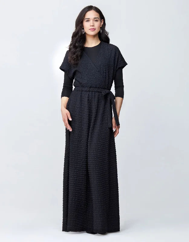 Loungewear - style men's robes for casual daysSatin Seersucker Lined Mock Wrap Maxi Dress Shabbos Robe with Self Tie Black Loungewear - style men's robes for casual daysSatin Seersucker Lined Mock Wrap Maxi Dress Shabbos Robe with Self Tie Black