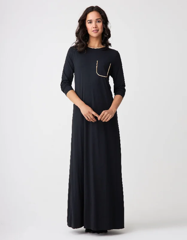 Waffle - weave men's robes for a textured feelSatin Trimmed Nightgown with Pocket Black Gold Waffle - weave men's robes for a textured feelSatin Trimmed Nightgown with Pocket Black Gold