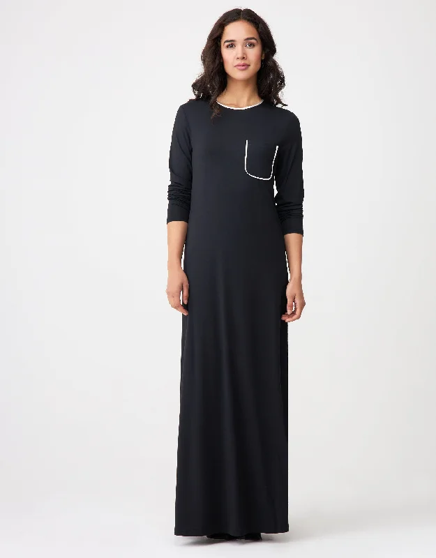 Men's robes made from sustainable materialsSatin Trimmed Nightgown with Pocket Black Ivory Men's robes made from sustainable materialsSatin Trimmed Nightgown with Pocket Black Ivory