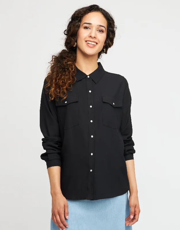 Men's robes with a hidden button closureSnap Front Western Shirt Black