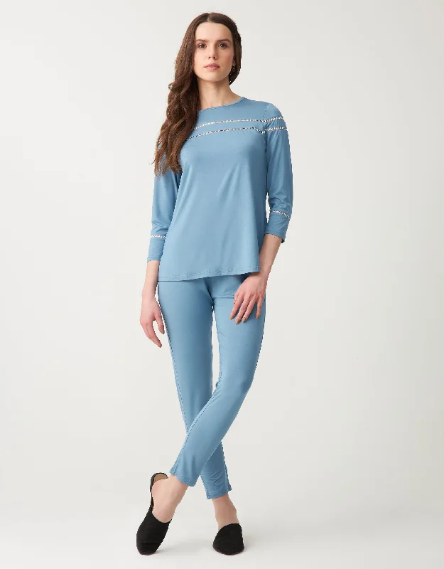 Beach - themed men's robes for a vacation vibeSoft Pajama Legging Set with Vertical Trim Sky Blue Beach - themed men's robes for a vacation vibeSoft Pajama Legging Set with Vertical Trim Sky Blue