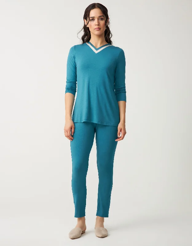 Jacquard - patterned men's robes for a stylish appearanceSoft Pajama Legging Set with Satin Vneck Aqua Green Jacquard - patterned men's robes for a stylish appearanceSoft Pajama Legging Set with Satin Vneck Aqua Green