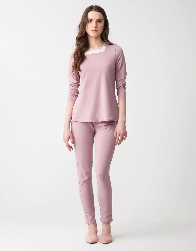 Jacquard - patterned men's robes for a stylish appearanceSoft Pajama Legging Set with Square Cut Satin Neckline Mauve Jacquard - patterned men's robes for a stylish appearanceSoft Pajama Legging Set with Square Cut Satin Neckline Mauve