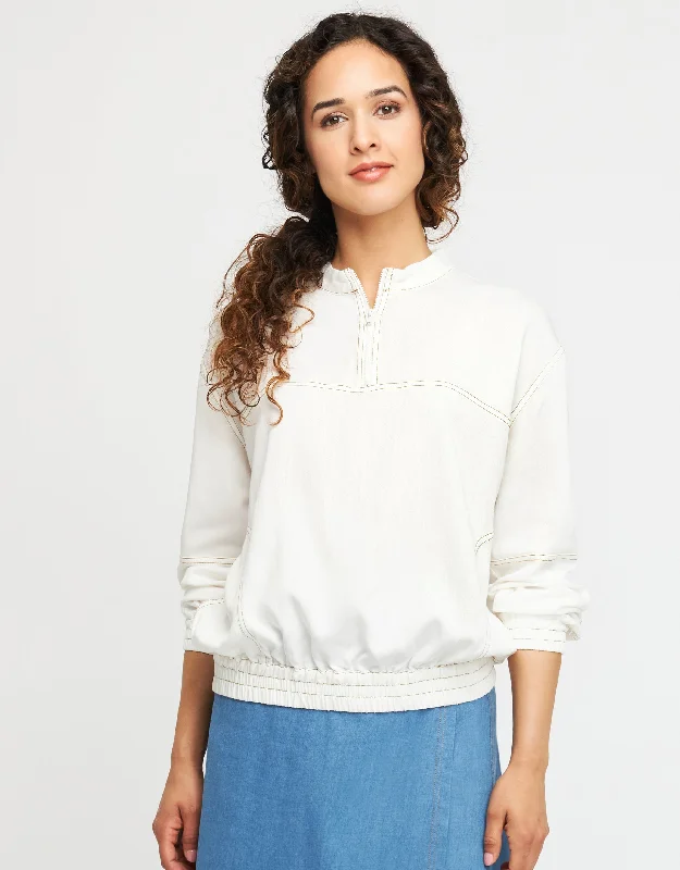 Loungewear - style men's robes for casual daysStitched Half Zip Blouson Top White
