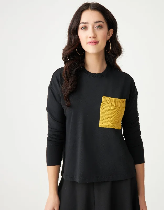 Loungewear - style men's robes for casual daysStretch French Terry Cropped Top with Contrast Knit Pocket Black Gold Loungewear - style men's robes for casual daysStretch French Terry Cropped Top with Contrast Knit Pocket Black Gold