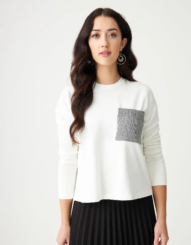 Short - style men's robes for a modern lookStretch French Terry Cropped Top with Contrast Knit Pocket White Gray Short - style men's robes for a modern lookStretch French Terry Cropped Top with Contrast Knit Pocket White Gray