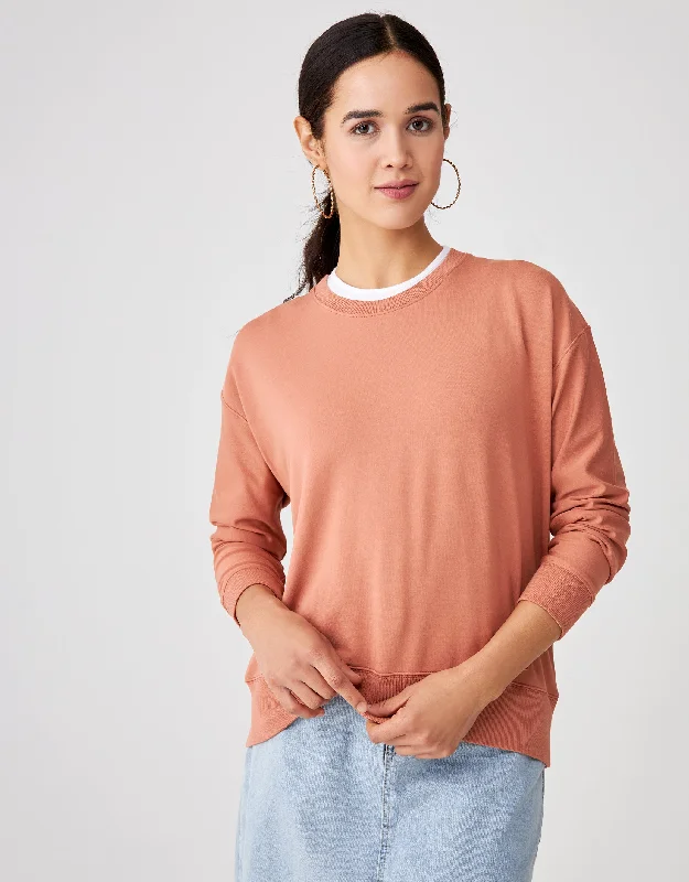 Waffle - weave men's robes for a textured feelStretch French Terry Tee Top with Back Notch and Yoke Detail Peach Waffle - weave men's robes for a textured feelStretch French Terry Tee Top with Back Notch and Yoke Detail Peach