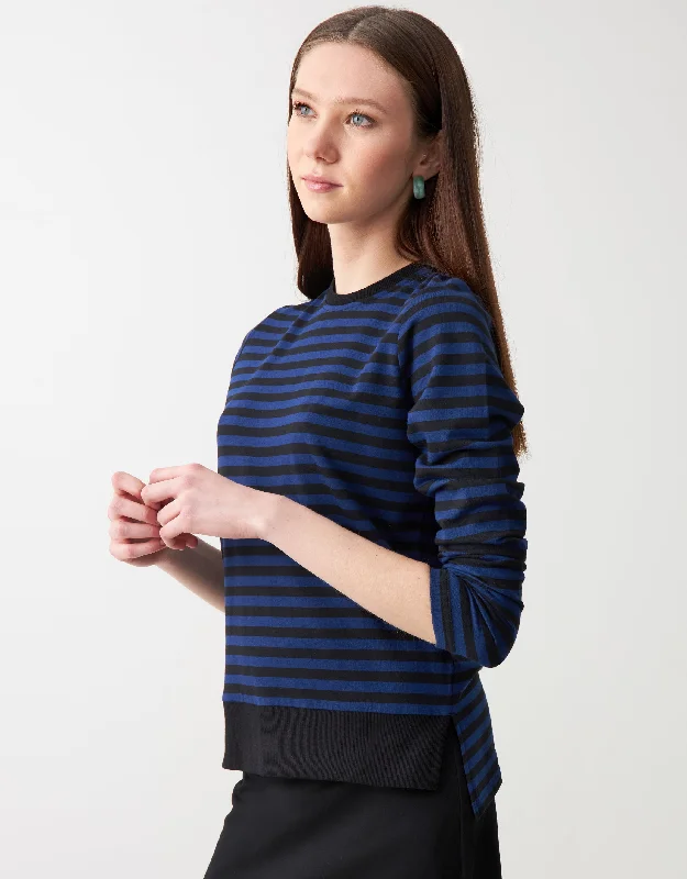Men's robes made from sustainable materialsStriped Split Bottom Crew Tee Blue