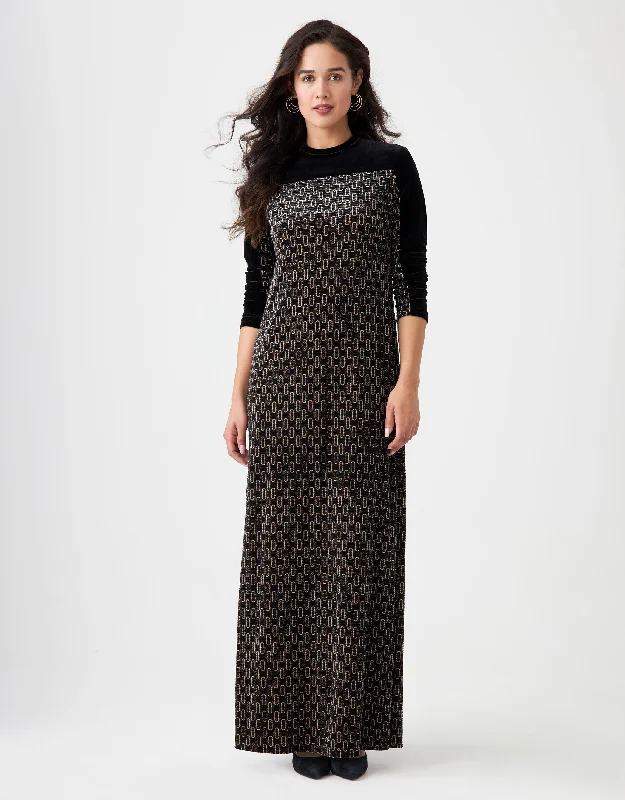 Hooded men's robes for extra warmth and comfortTextured Velvet Combination Maxi Dress Shabbos Robe Gold Print