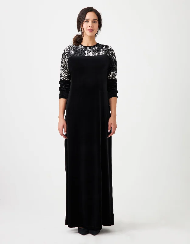 Fleece men's robes for cozy winter nights at homeTextured Velvet Combination Maxi Dress Shabbos Robe