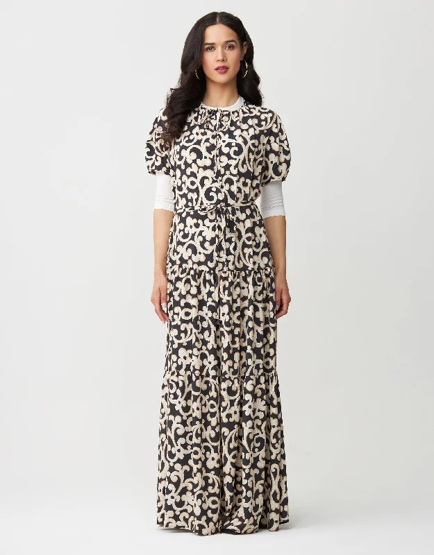 Beach - themed men's robes for a vacation vibeTiered Print Tie Neck Maxi Dress Shabbos Robe Beach - themed men's robes for a vacation vibeTiered Print Tie Neck Maxi Dress Shabbos Robe