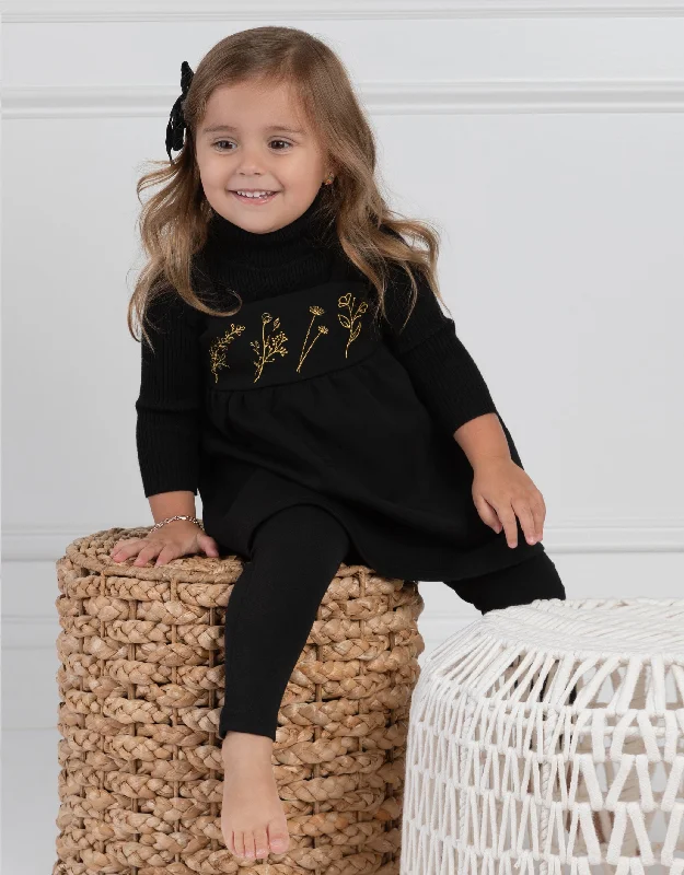 Tie - waist men's robes for a customizable fitToddler Girl Legging Playwear Set with Gold Embroidered Flowers