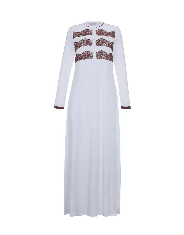 Beach - themed men's robes for a vacation vibeTriple Lace Button Nightgown White Mocha Beach - themed men's robes for a vacation vibeTriple Lace Button Nightgown White Mocha