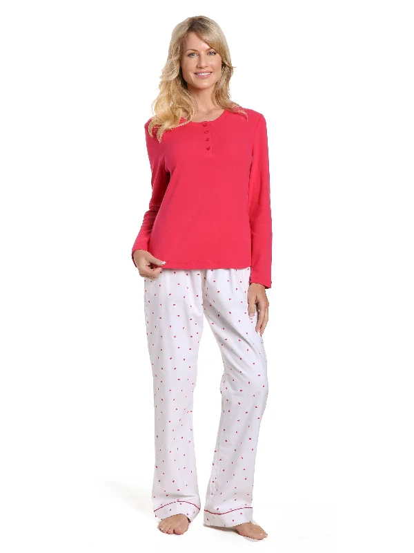 Men's robes with multiple pockets for convenienceWomens Cotton Flannel Lounge Set with Henley Top - Little Hearts - White-Red Men's robes with multiple pockets for convenienceWomens Cotton Flannel Lounge Set with Henley Top - Little Hearts - White-Red