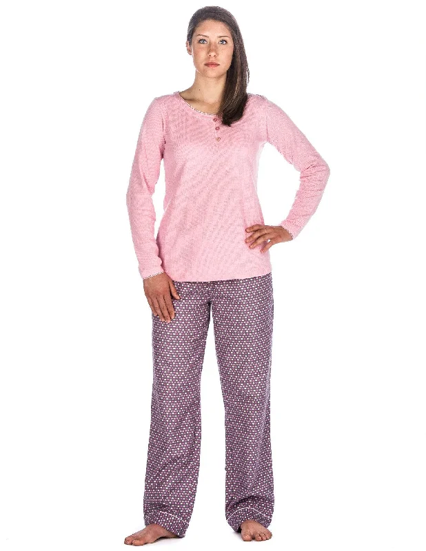 Water - resistant men's robes for post - shower useRelaxed Fit Womens Cotton Flannel Lounge Set with Crew Neck Top - Hearts Pink