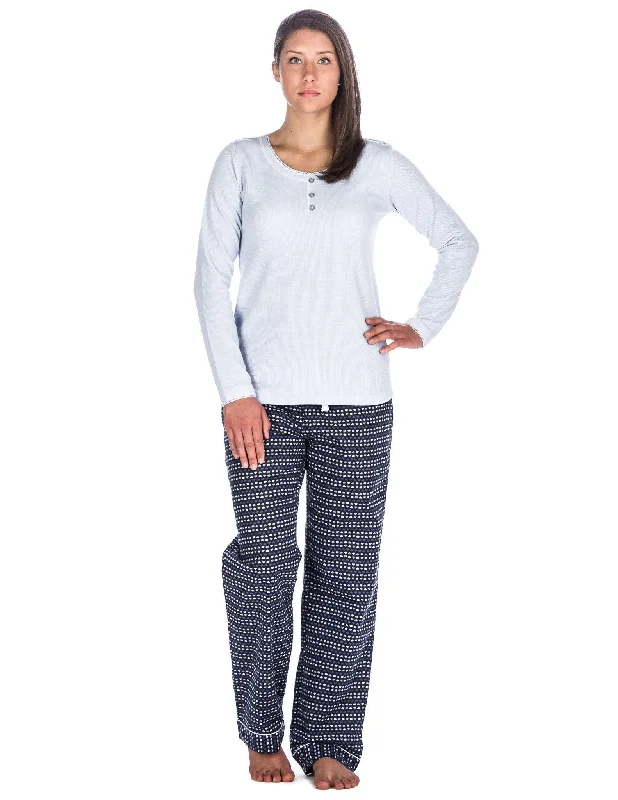 Plush men's robes with a Sherpa liningRelaxed Fit Womens Cotton Flannel Lounge Set with Crew Neck Top - Hearts Blue