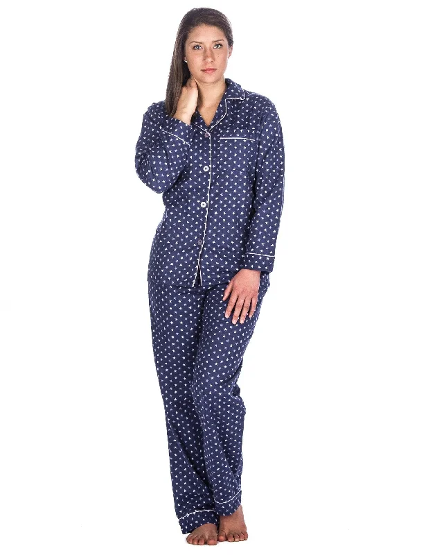 Lightweight men's robes for summer loungingRealxed Fit Womens 100% Cotton Flannel Pajama Sleepwear Set - Stars Blue