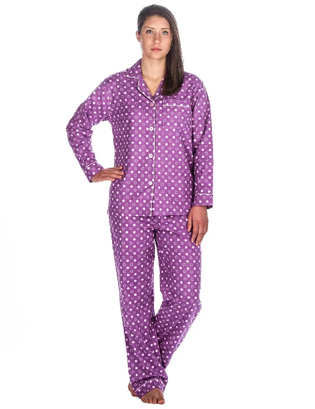 Men's robes with multiple pockets for convenienceRealxed Fit Womens 100% Cotton Flannel Pajama Sleepwear Set - Polka Circles Purple