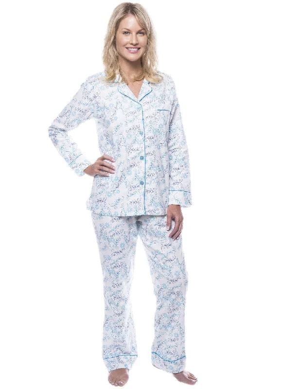 Jacquard - patterned men's robes for a stylish appearanceWomen's 100% Cotton Flannel Pajama Sleepwear Set - Floral White/Blue Jacquard - patterned men's robes for a stylish appearanceWomen's 100% Cotton Flannel Pajama Sleepwear Set - Floral White/Blue