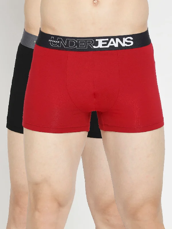 Tag - less men's trunks for irritation - free comfortMen Premium Black & Maroon Cotton Blend Trunk - Pack Of 2- Underjeans By Spykar Tag - less men's trunks for irritation - free comfortMen Premium Black & Maroon Cotton Blend Trunk - Pack Of 2- Underjeans By Spykar