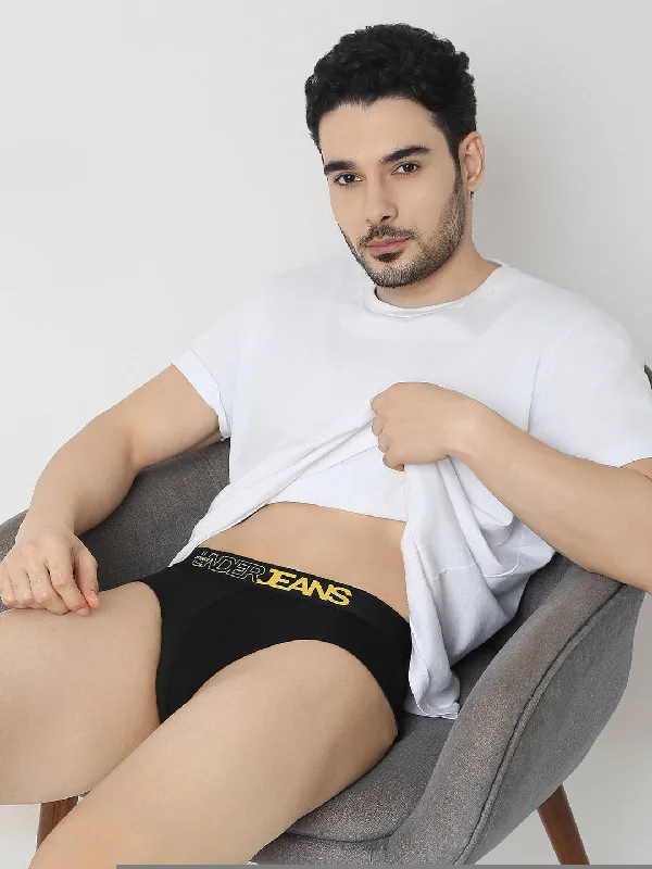 Men's briefs with a supportive pouch designUnderjeans by Spykar Men Black & Maroon Brief