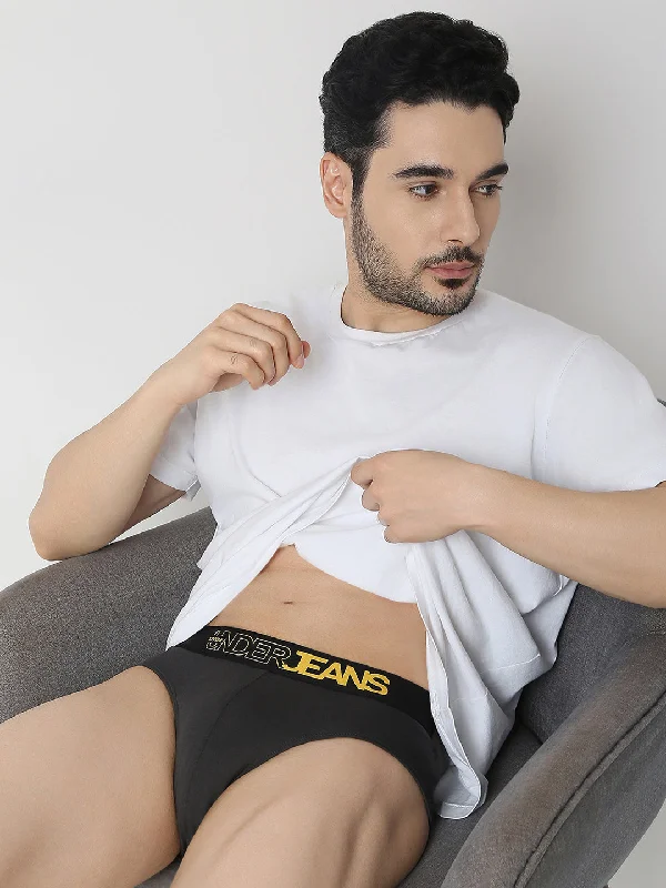 Low - cut men's briefs for a discreet appearanceUnderjeans by Spykar Men Maroon & DK Grey Brief