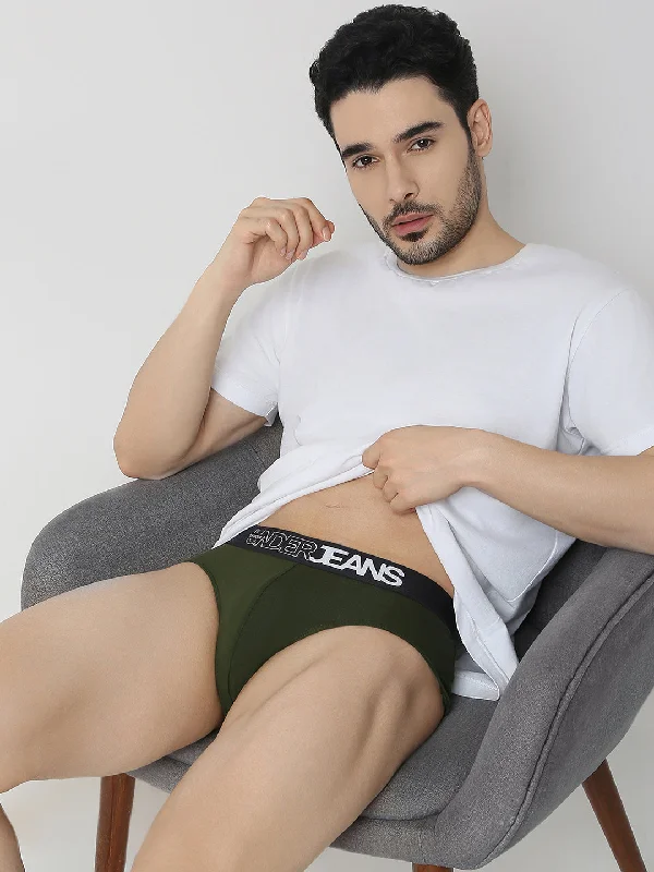 Patterned men's briefs with unique printsUnderjeans by Spykar Men Navy & Olive Brief