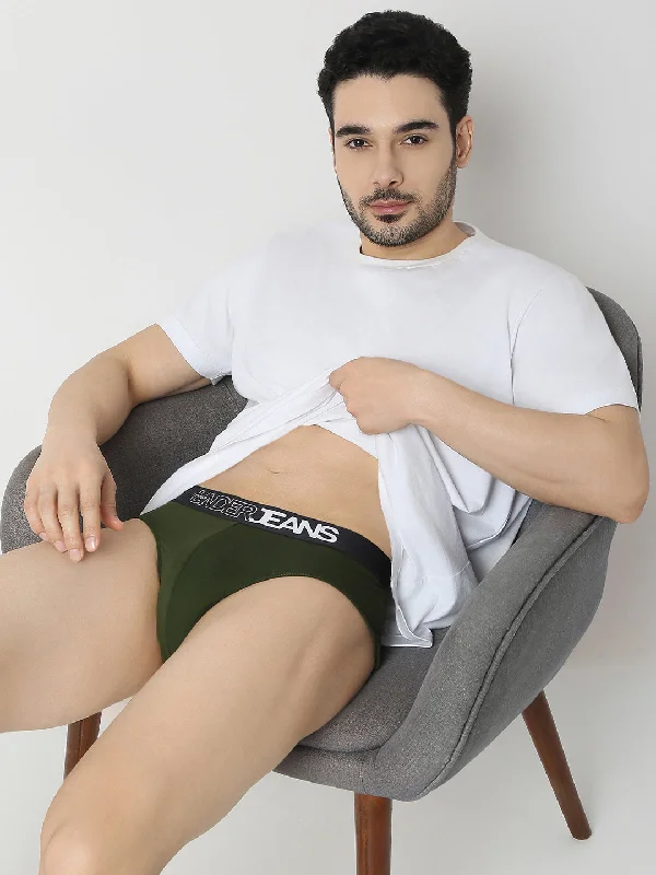 Seamless men's briefs for a smooth look under clothesUnderjeans by Spykar Men Olive & Black Brief
