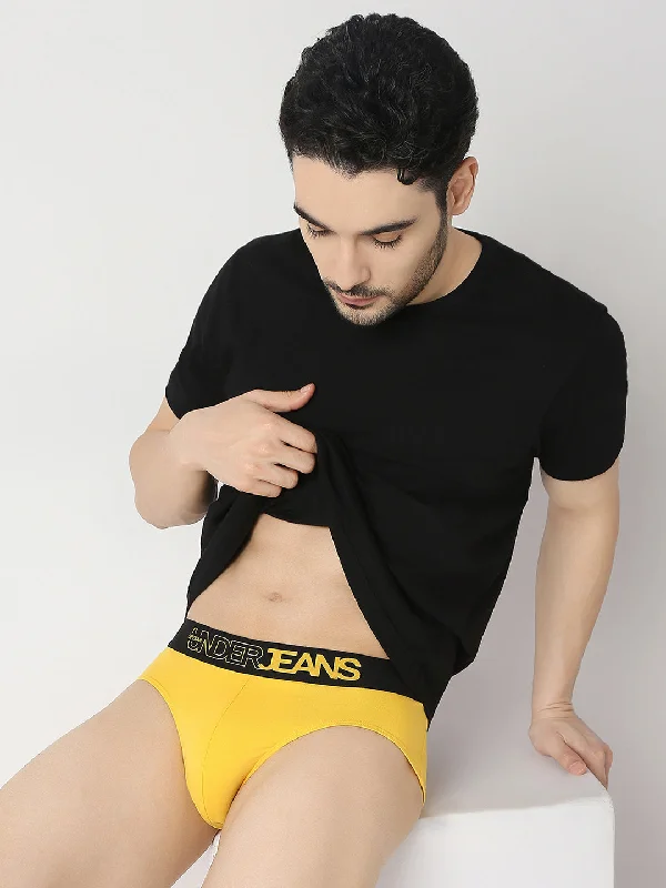 Light - weight men's briefs for summer wearUnderjeans by Spykar Men Yellow & Black Brief