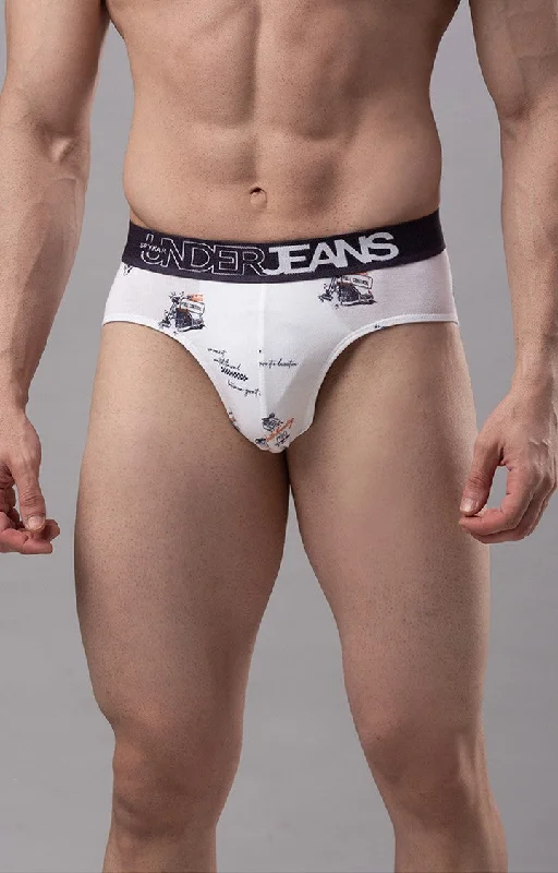 Cotton - blend men's briefs for added stretchUnderjeans By Spykar White Solid Briefs For Men