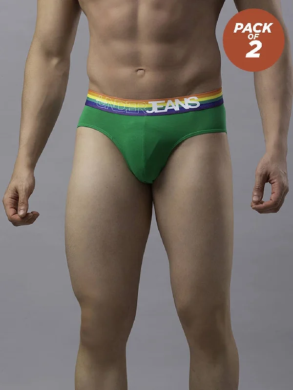 Performance men's briefs for athletesMen Premium Cotton Blend Green-Multi Brief - (Pack Of 2)- Underjeans By Spykar