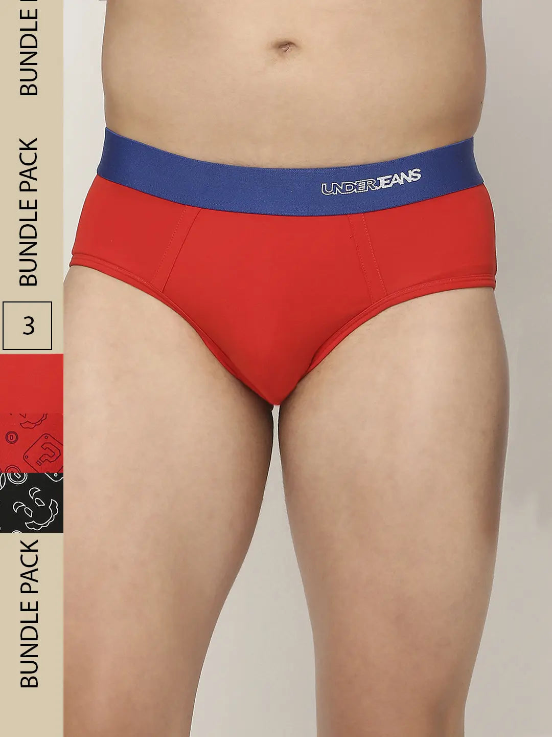 Low - cut men's briefs for a discreet appearanceMen Premium Assorted Cotton Blend Printed Brief - Pack Of 3- Underjeans By Spykar