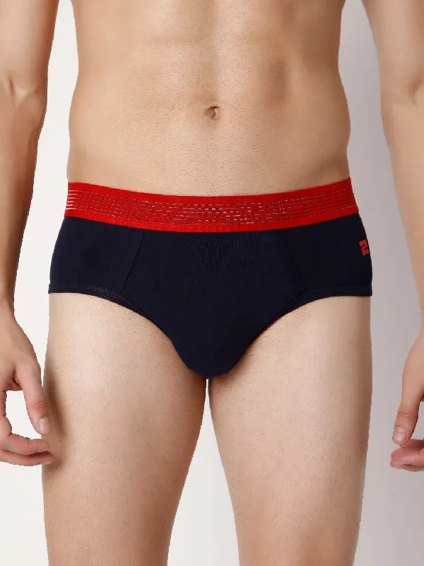 Men's briefs with a lace trim for a touch of flairMen Premium Navy Cotton Blend Brief- Underjeans By Spykar