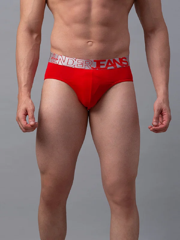 Vintage - style men's briefs for a retro lookUnderjeans By Spykar Men Premium Cotton Blend Red Brief Vintage - style men's briefs for a retro lookUnderjeans By Spykar Men Premium Cotton Blend Red Brief