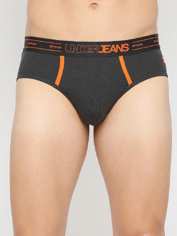 Silky men's briefs for a luxurious feelMen Premium Dark Grey Cotton Blend Brief- Underjeans By Spykar