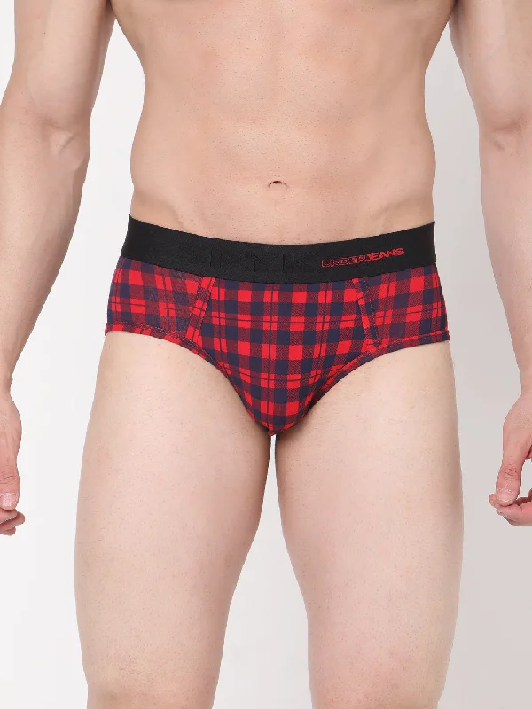 Slim - fit men's briefs for a modern styleMen Premium Cotton Blend Blue-Check Brief- Underjeans By Spykar Slim - fit men's briefs for a modern styleMen Premium Cotton Blend Blue-Check Brief- Underjeans By Spykar