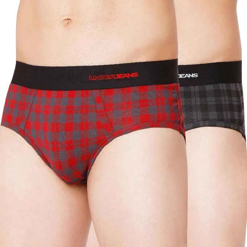 Men's briefs with a lace trim for a touch of flairMen Premium Black Check & Maroon Check Cotton Blend Brief (Pack Of 2)- Underjeans By Spykar Men's briefs with a lace trim for a touch of flairMen Premium Black Check & Maroon Check Cotton Blend Brief (Pack Of 2)- Underjeans By Spykar