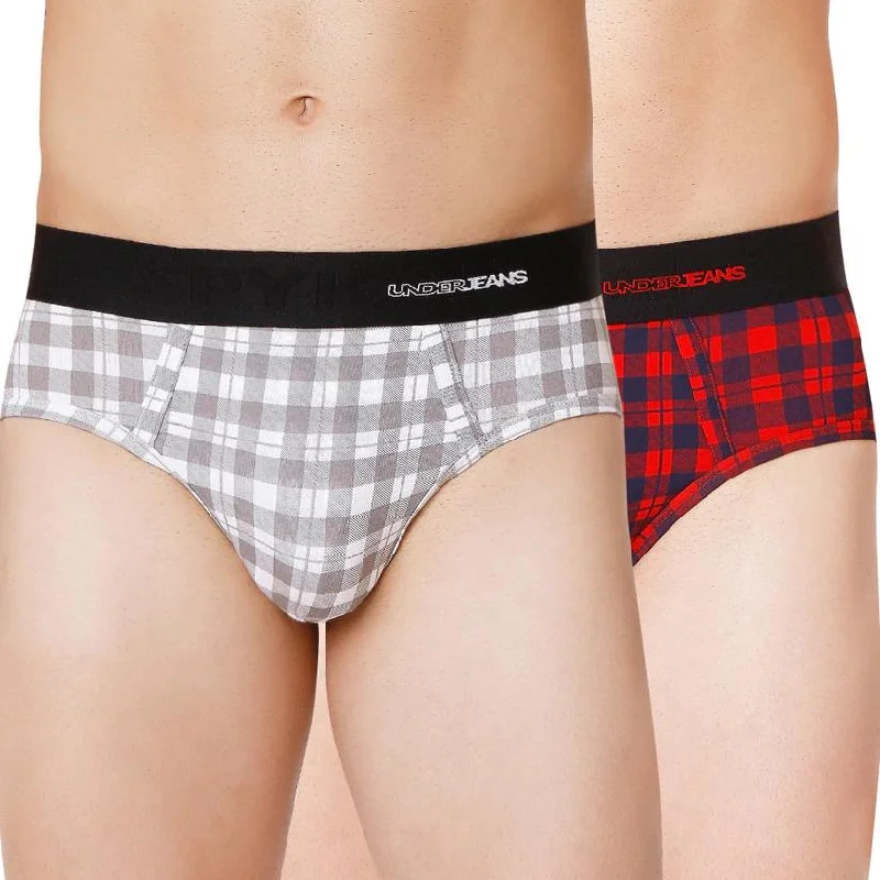Light - weight men's briefs for summer wearMen Premium Blue Check & White Check Cotton Blend Brief (Pack Of 2)- Underjeans By Spykar Light - weight men's briefs for summer wearMen Premium Blue Check & White Check Cotton Blend Brief (Pack Of 2)- Underjeans By Spykar