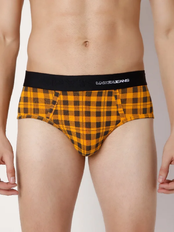 Slim - fit men's briefs for a modern styleMen Premium Orange Check Cotton Blend Brief- Underjeans By Spykar Slim - fit men's briefs for a modern styleMen Premium Orange Check Cotton Blend Brief- Underjeans By Spykar
