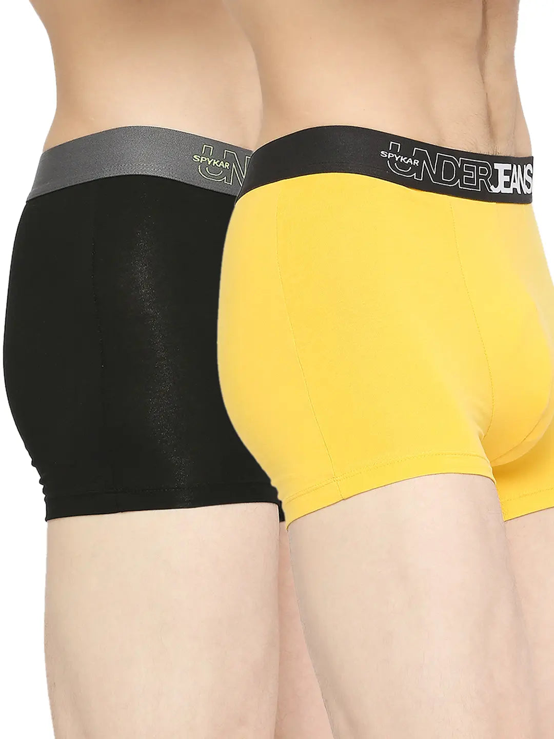 Underjeans By Spykar Men Premium Yellow & Black Cotton Blend Trunk - Pack Of 2